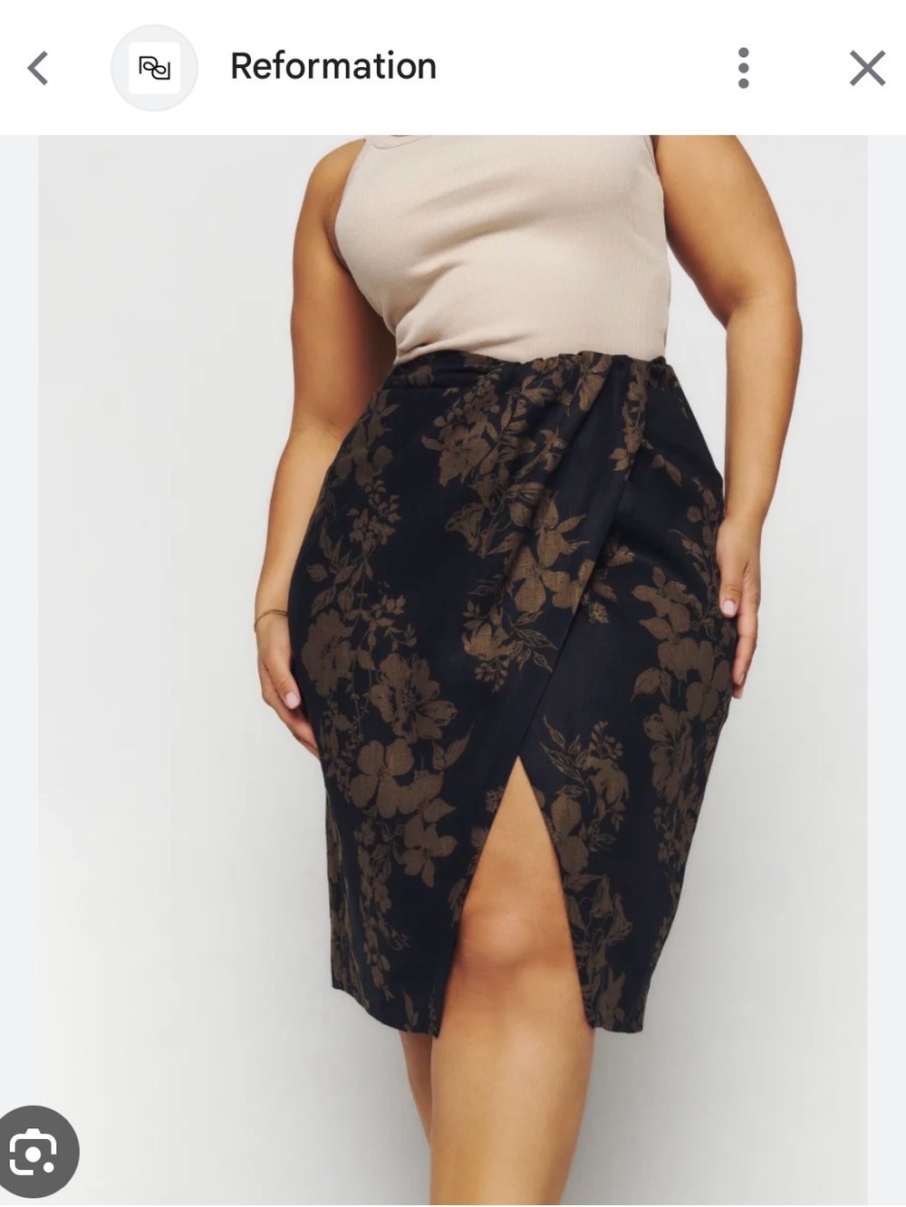 Reformation Black Floral Wrap Pencil Skirt with Brown Jacquard
